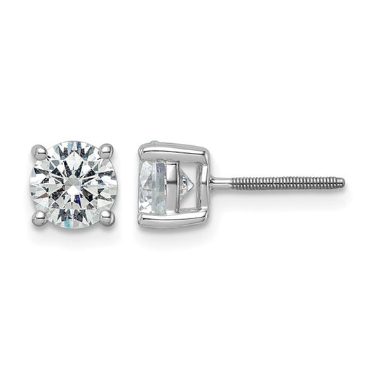 14k White Gold 2 ct. Lab Grown Diamond VS/SI+ G+ Round Four Prong Heavyweight Screwback Stud Earrings