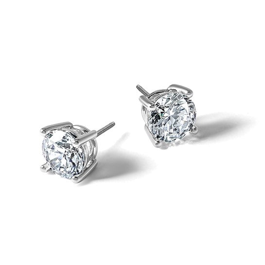 14k White Gold 2 ct. Lab Grown Diamond VS/SI+ G+ Round Four Prong Heavyweight Screwback Stud Earrings