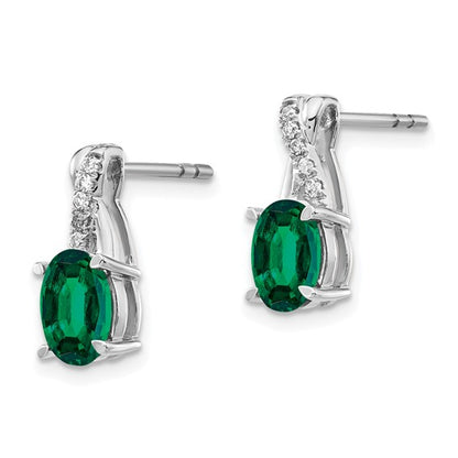 14k White Gold Lab-Created Emerald & Diamond Post Earrings