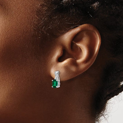 14k White Gold Lab-Created Emerald & Diamond Post Earrings