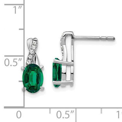 14k White Gold Lab-Created Emerald & Diamond Post Earrings