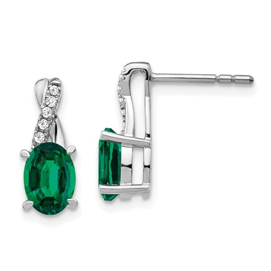 14k White Gold Lab-Created Emerald & Diamond Post Earrings