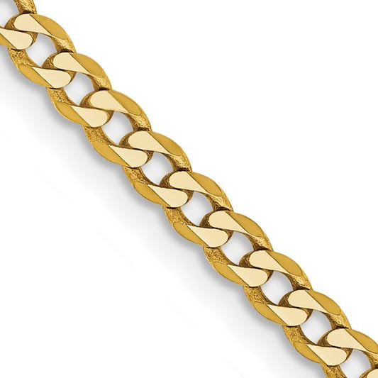 14k Yellow Gold Flat Beveled Curb Link Chains - 2.30 mm