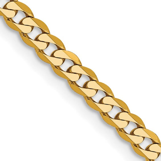 14k Yellow Gold Flat Beveled Curb Link Chains - 2.90 mm