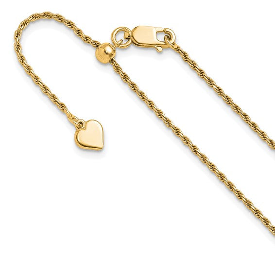 Sterling Silver Gold-Plated Diamond-Cut Rope Chain - Adjustable up to 22 Inches