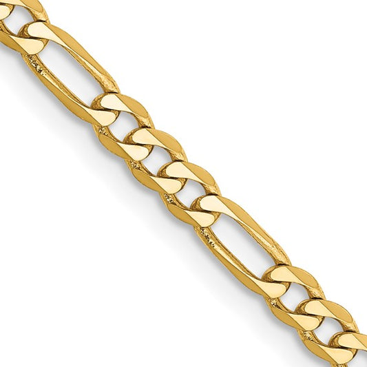 14k Yellow Gold Flat Figaro Chain - 3.00 mm