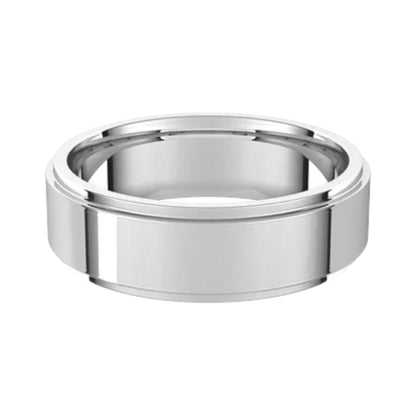 14k White Gold Flat Step Down Edge Comfort Fit Wedding Band