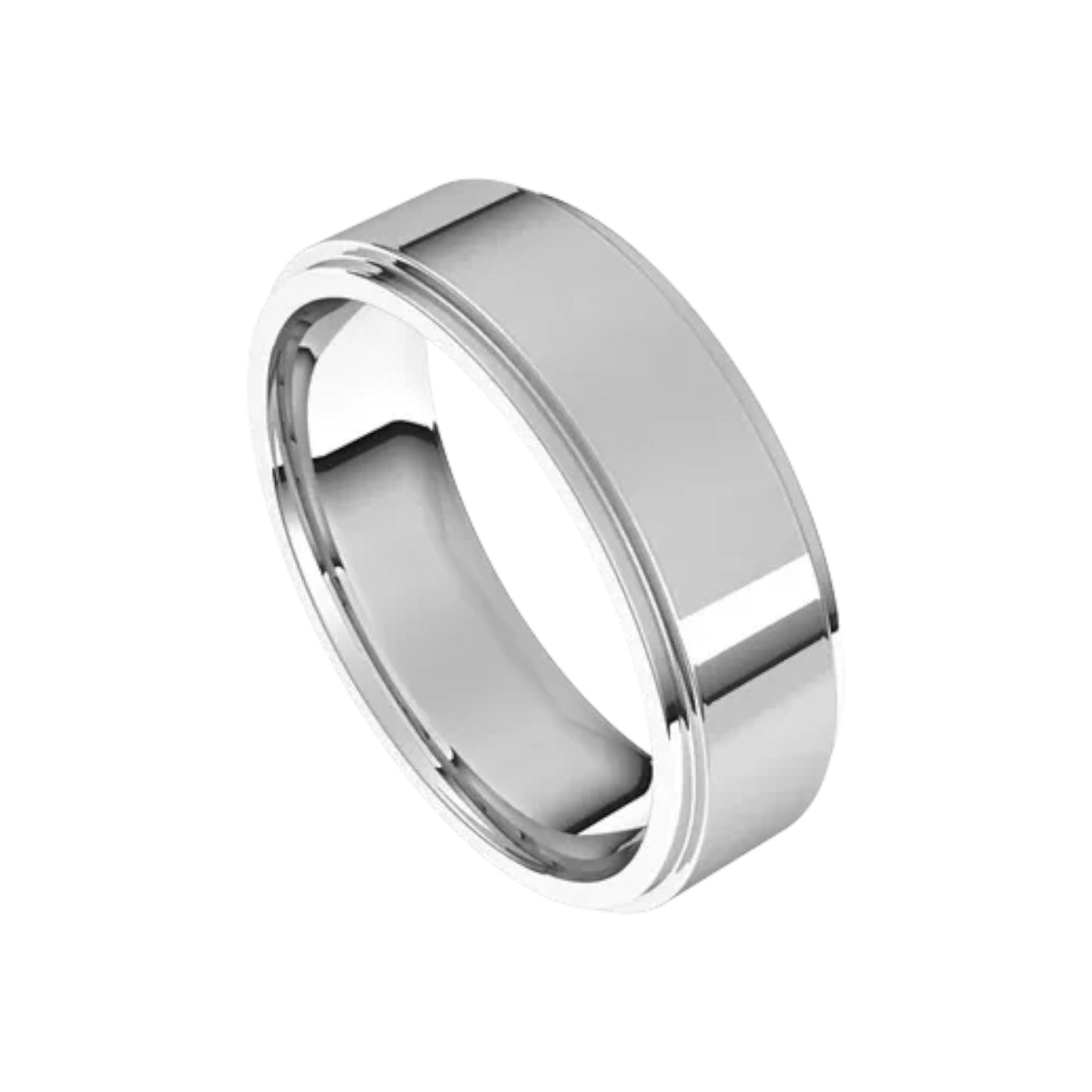 14k White Gold Flat Step Down Edge Comfort Fit Wedding Band