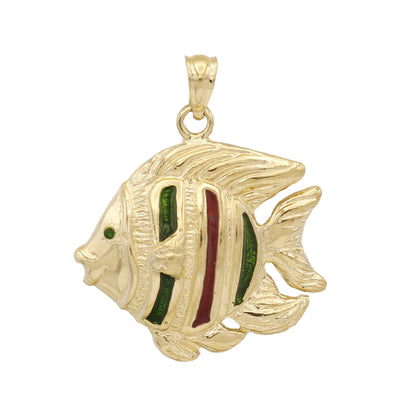 14k Yellow Gold Enameled Fish Pendant