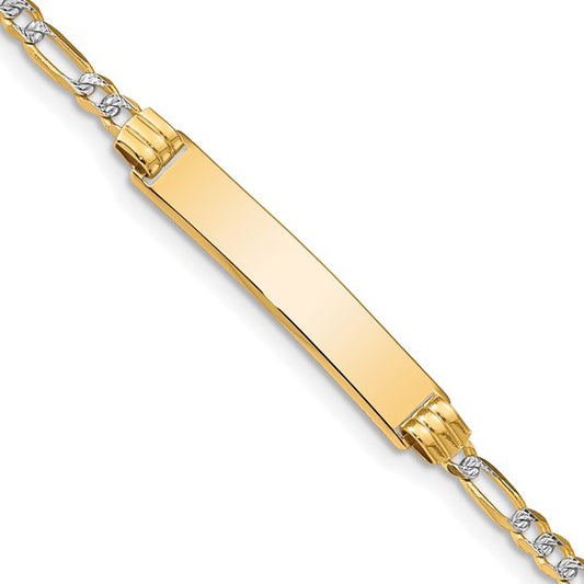 14k Two-Tone Pave Figaro Link ID Bracelet
