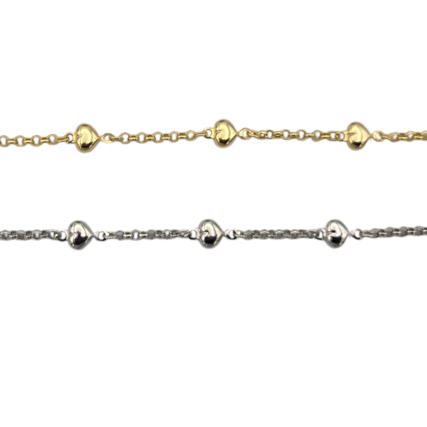 14k White Gold Children's Heart Charm Rolo Link Bracelet