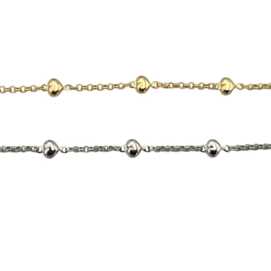 14k White Gold Children's Heart Charm Rolo Link Bracelet