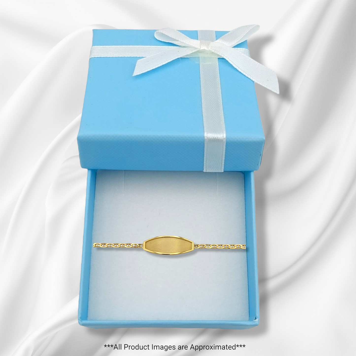 14k Children's Satin & Polished Bezel Anchor Link ID Bracelet