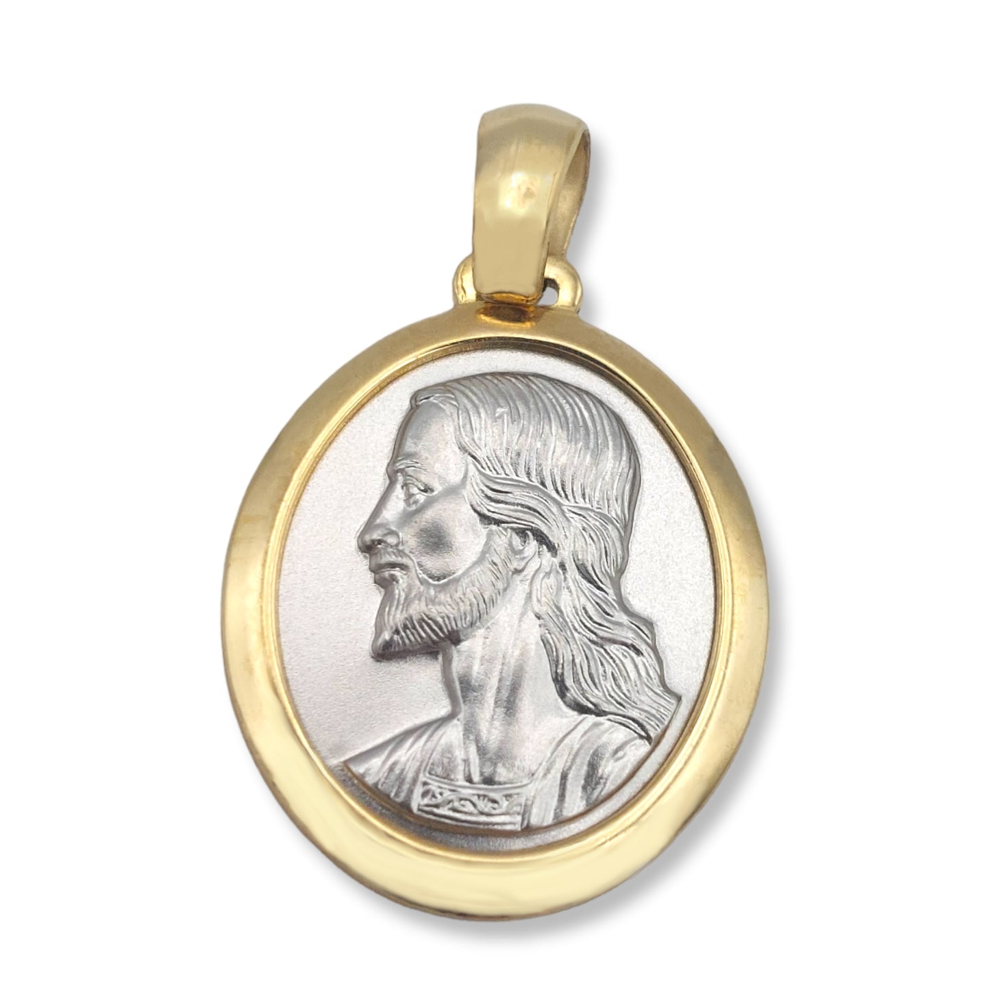 14k Two-Tone Jesus Medallion - 25 mm