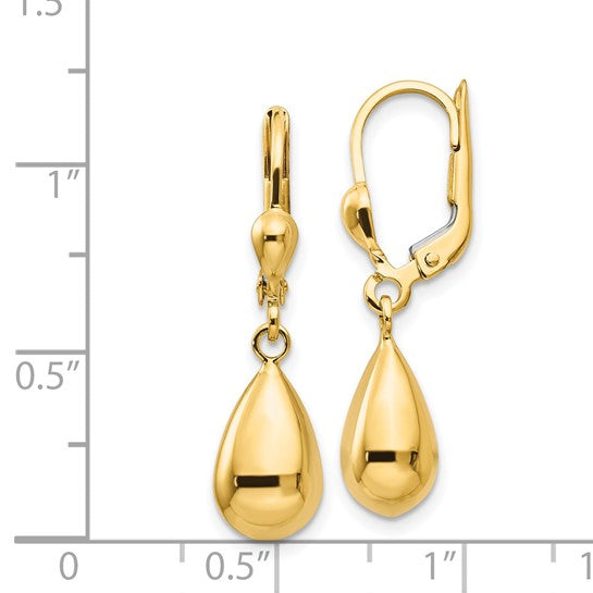 14k Yellow Gold Polished Fancy Dangle Lever-Back Earrings