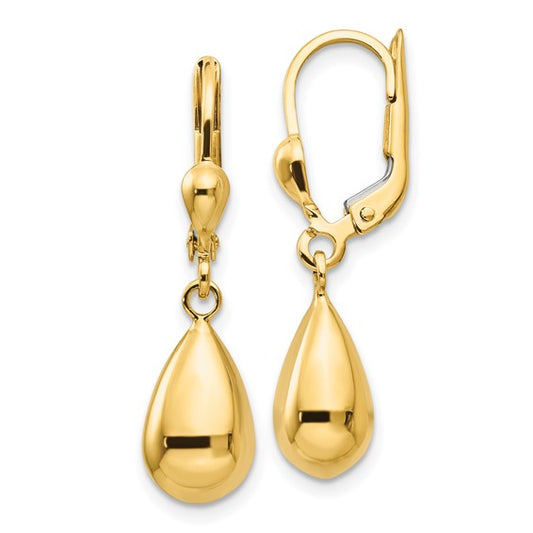 14k Yellow Gold Polished Fancy Dangle Lever-Back Earrings