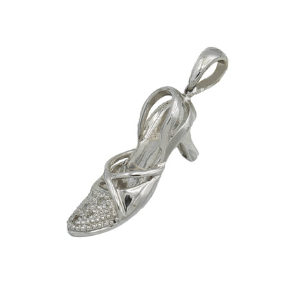 14k White Gold Women's Diamond Heeled Shoes Charm Pendant