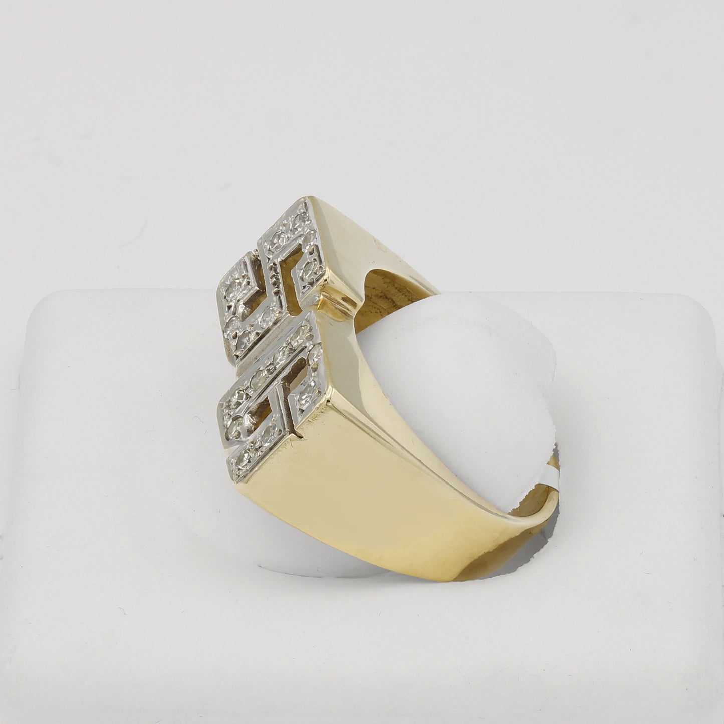 14k Yellow Gold & Rhodium-Plated Men's Large Angled Diamond "S G" Initial Ring