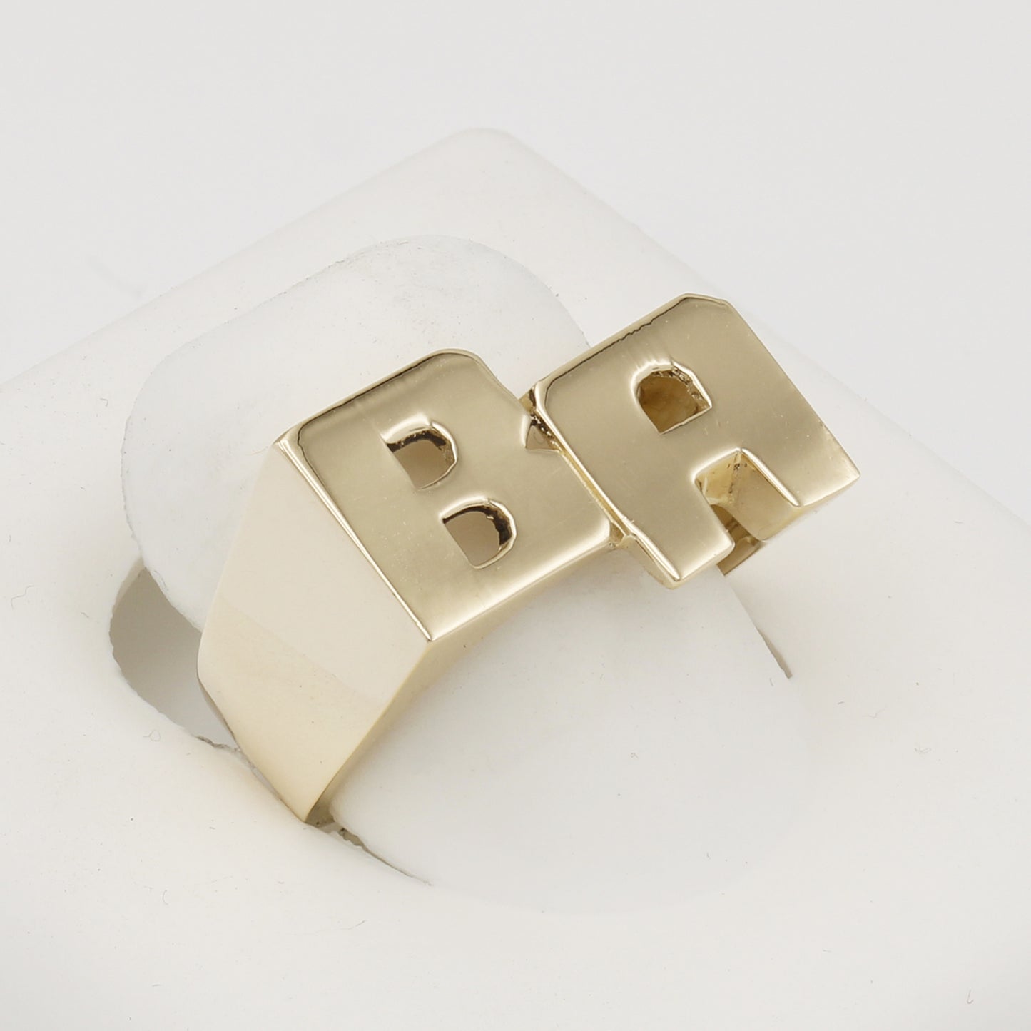 14k Yellow Gold Men's Large Angled Polished "B A" Initial Ring