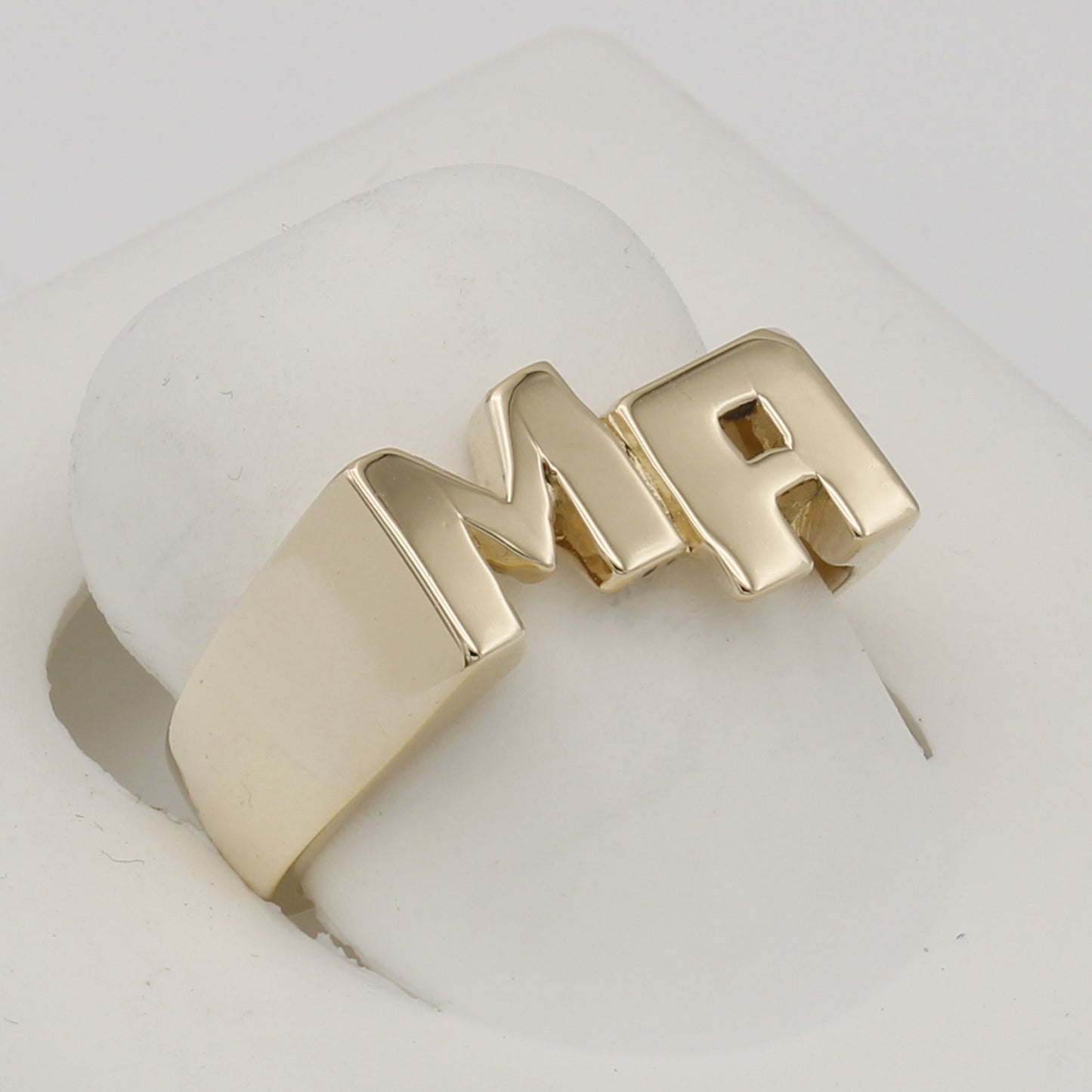 14k Yellow Gold Men's Small Angled Polished "M A" Initial Ring