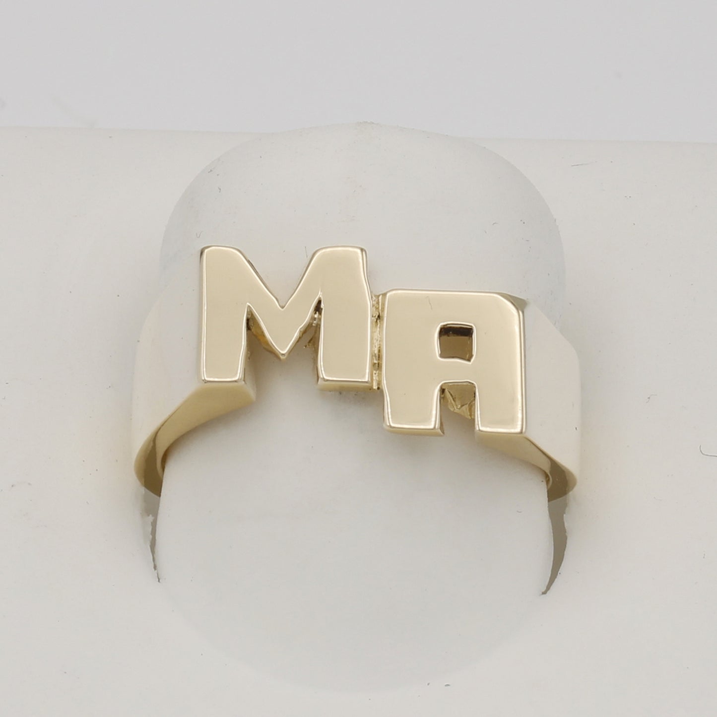 14k Yellow Gold Men's Small Angled Polished "M A" Initial Ring