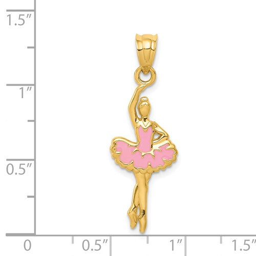 14k Yellow Gold Pink Enameled Ballerina Charm