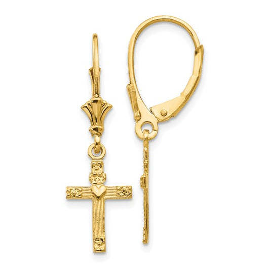 14k Dangling Cross Earrings