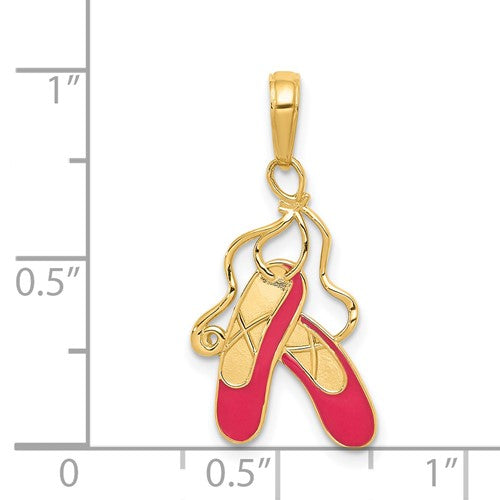 14k Yellow Gold Pink Enameled Ballet Slippers Charm