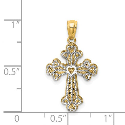 14k Two-Tone Filigree Cross Pendant