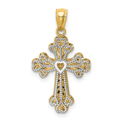 14k Two-Tone Filigree Cross Pendant