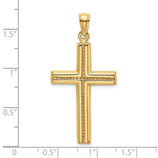 14k Polished Beaded Cross Pendant