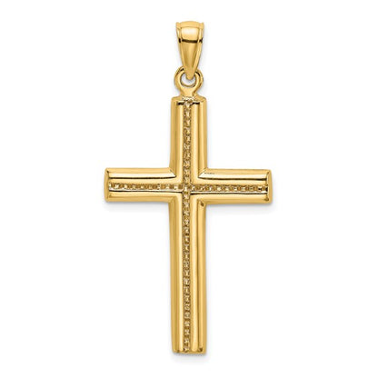 14k Polished Beaded Cross Pendant