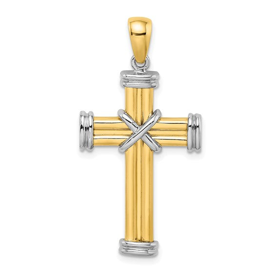 14k Two-Tone Gold Polished  'X' Cross Charm Pendant