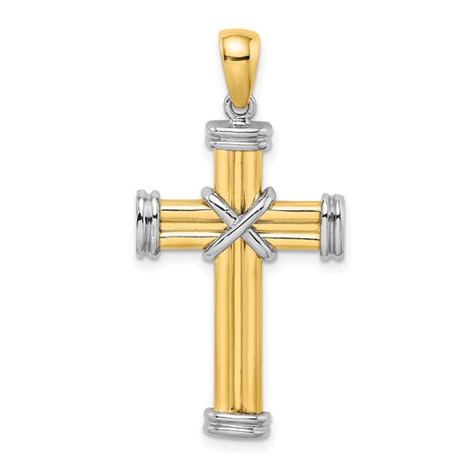 14k Two-Tone Gold Polished  'X' Cross Charm Pendant