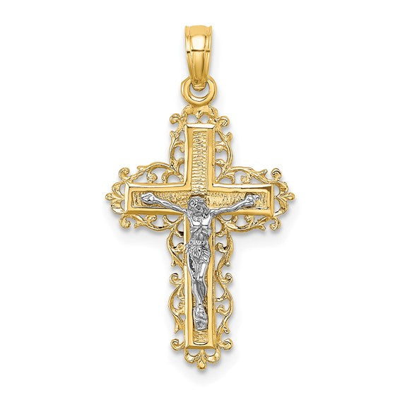 14k Two-Tone Crucifix Pendant