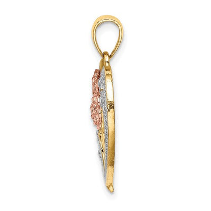 14k Tri-Color Gold Flower Heart Charm