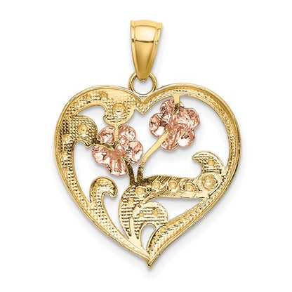 14k Tri-Color Gold Flower Heart Charm