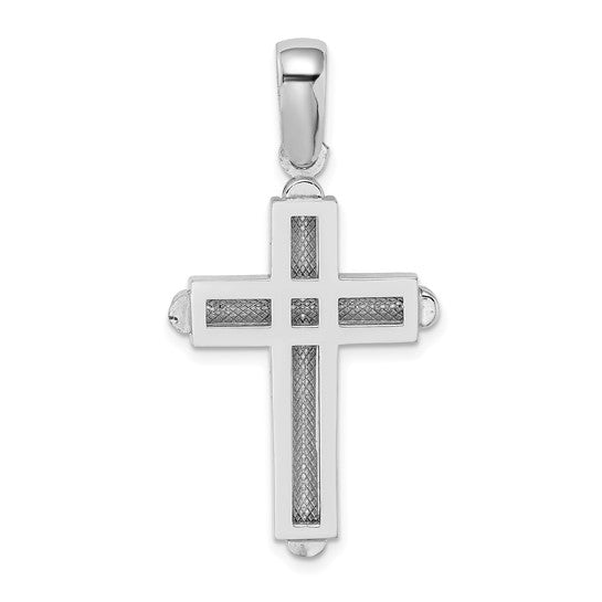 14k White Beveled Cross Pendant