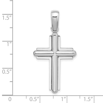 14k White Beveled Cross Pendant