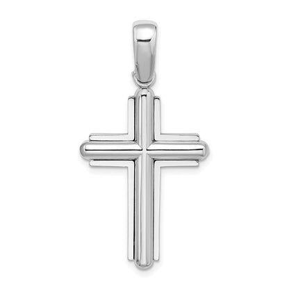 14k White Beveled Cross Pendant