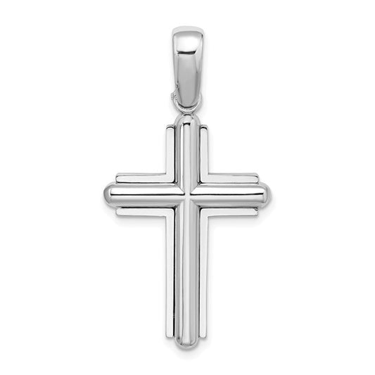 14k White Beveled Cross Pendant