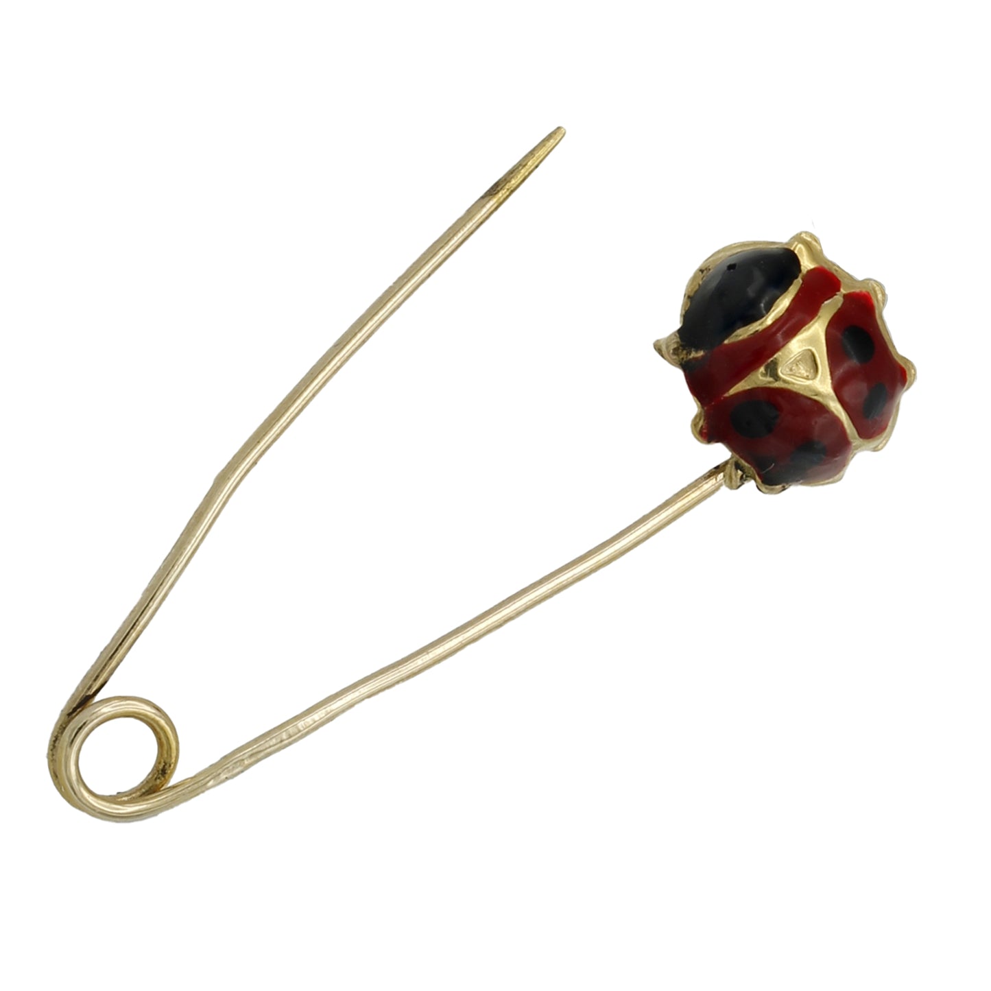 14k Yellow Gold Red & Black Enameled Ladybug Safety Pin Brooch