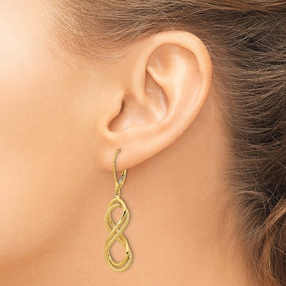 14k Yellow Gold Polished Textured Infinity Lever-Back Earrings