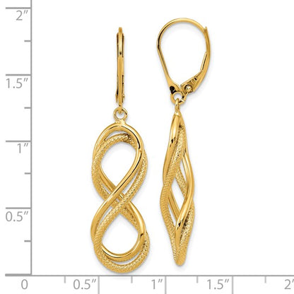 14k Yellow Gold Polished Textured Infinity Lever-Back Earrings