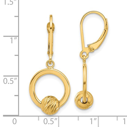 14k Yellow Gold Polished and Diamond-Cut Beads Lever-Back Earrings