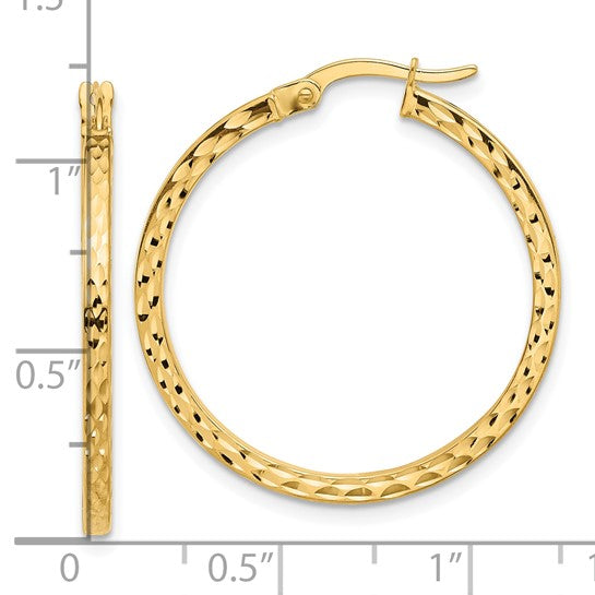 14k Diamond-Cut Round Hoop Earrings - 28 mm