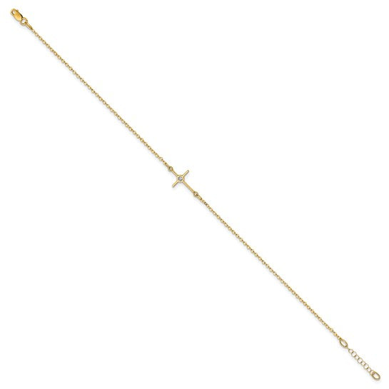 14k Yellow Gold Polished CZ Cross Bracelet