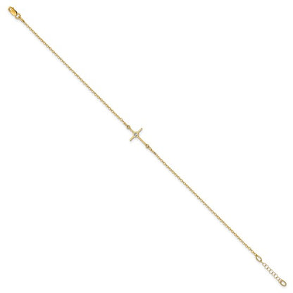 14k Yellow Gold Polished CZ Cross Bracelet