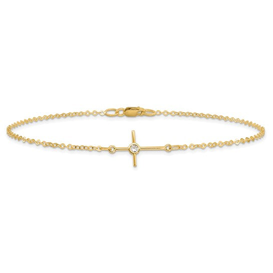 14k Yellow Gold Polished CZ Cross Bracelet