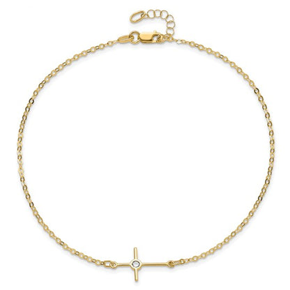 14k Yellow Gold Polished CZ Cross Bracelet